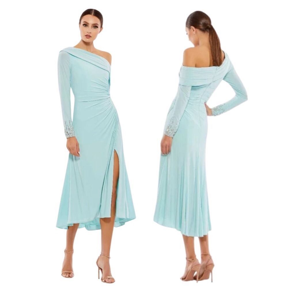 NWT Mac Duggal Long sleeve Midi Dress size 0 Ieena #264851 Powder Blue